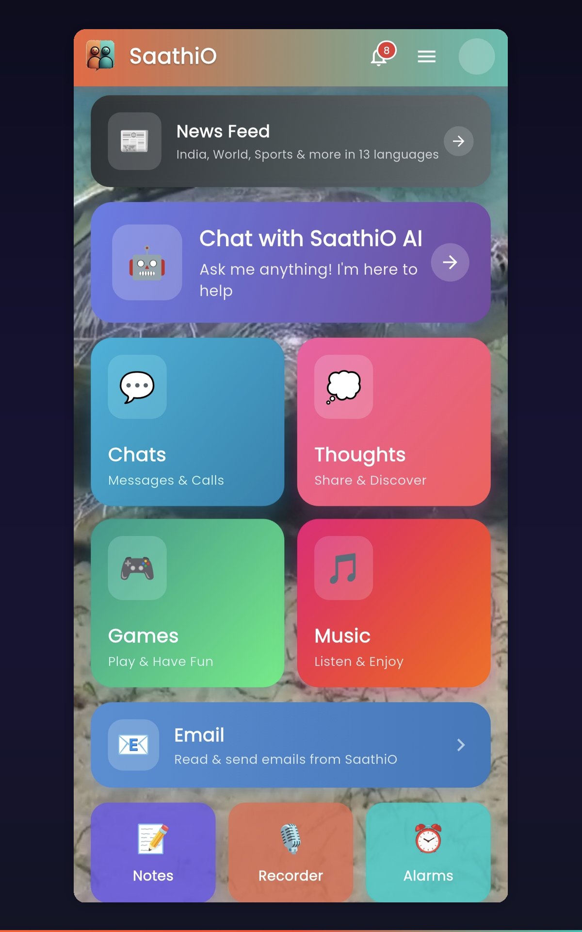 SaathiO Home Screen